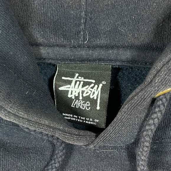 Stussy World Tour Logo Hoodie Mens Large Faded Black Sweatshirt 0965 - Picture 5 of 9